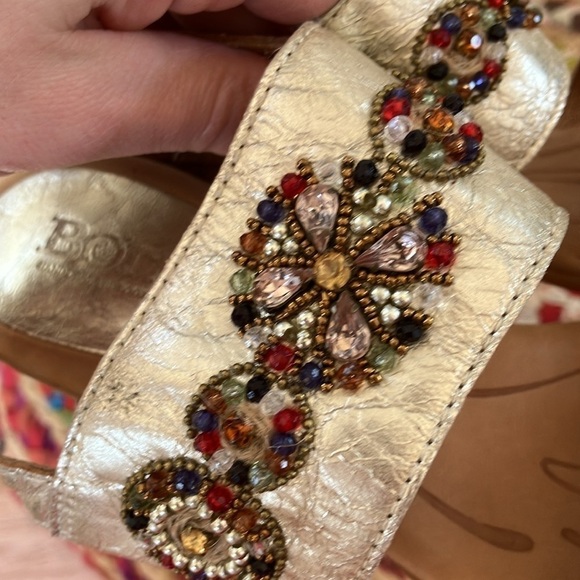 Born gold leather pearl  embellishment heeled sandals - Picture 3 of 6